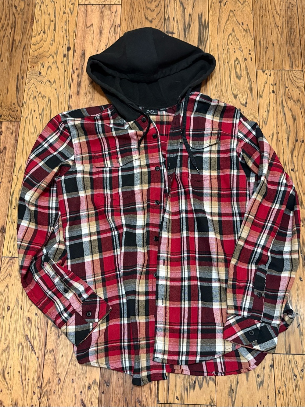 burnside Red & Black Plaid Hooded Shirt Jacket